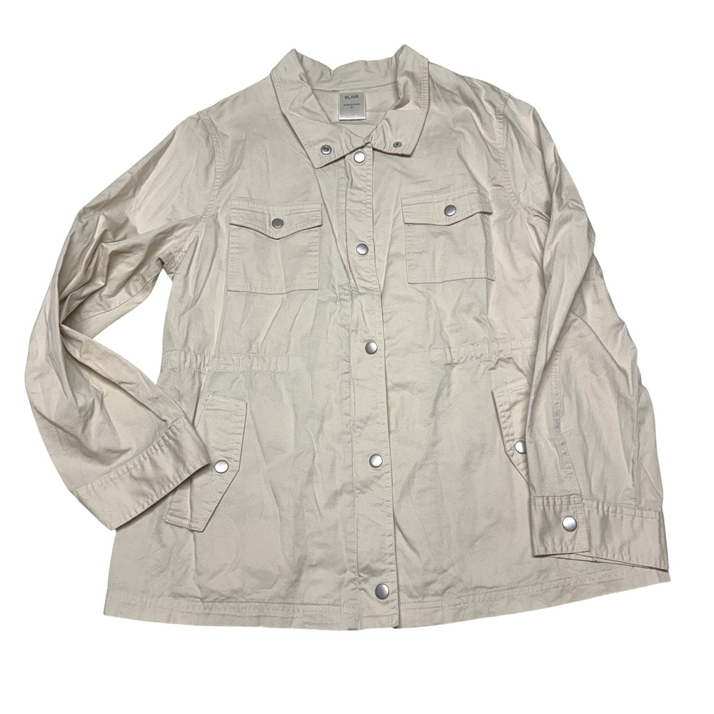 Blair Womens Beige Cotton Utility Field Jacket Snap Front Tan Medium